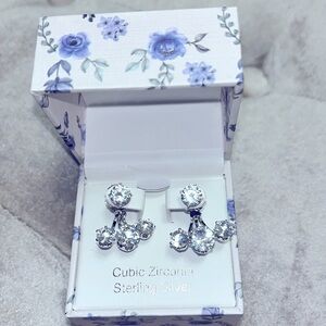Cubic zirconia earrings, back of the post has three crystals on it